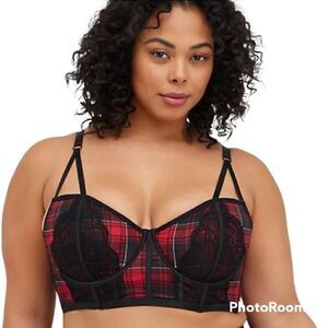 5X 28W Torrid Red Plaid Strappy Bralette Lingerie Longline Goth Punk Rock Unline